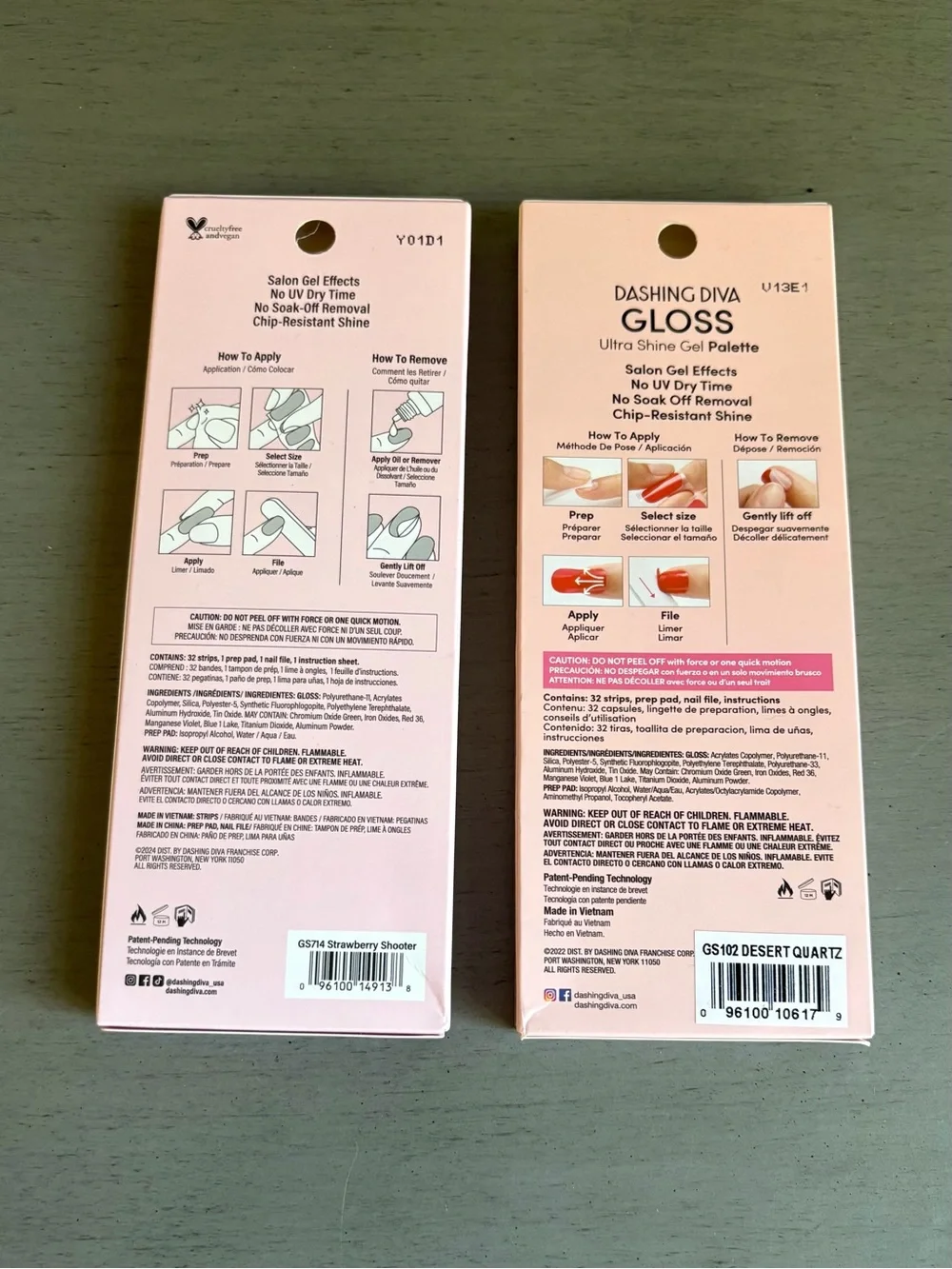 Dashing Diva Gloss Gel Nail Strips Multiple Pack - Desert Quartz, Strawberry NEW